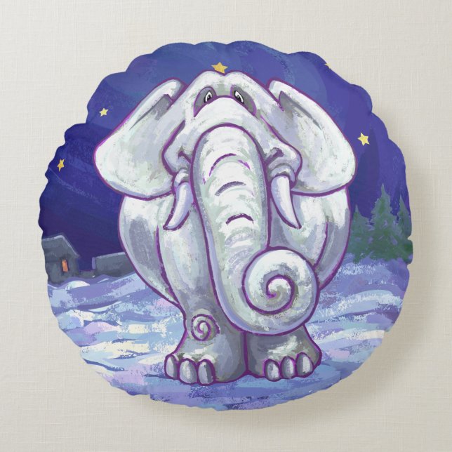 Coussins Ronds Cadeau Eléphant blanc mignon (Devant)