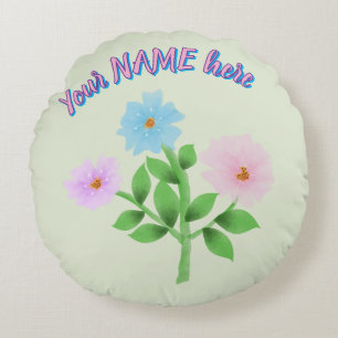 Coussins Ronds Cadeau floral personnalisé à l'aquarelle