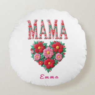 Coussins Ronds Cadeau personnalisé Fleur de cœur de Maman
