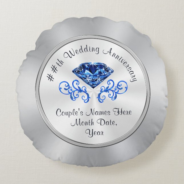 Coussins Ronds Cadeaux d'anniversaire Mariage Sapphire personnali (Devant)