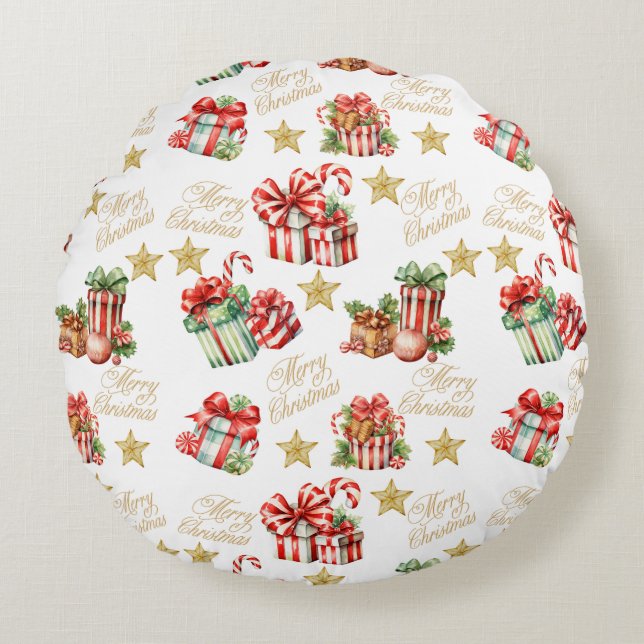 Coussins Ronds Cadeaux de Noël motifs - aquarelle (Devant)