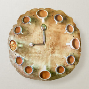 Coussins Ronds Café café heure horloge rustique brun