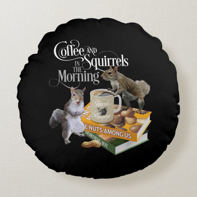 Coussins Ronds Café et écureuils - Amusant rond d'écureuil (Devant)