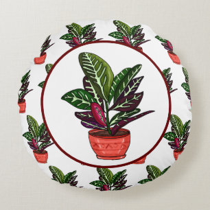 Coussins Ronds Calathea Plante tiré à la main