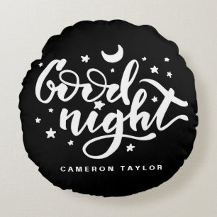 Coussins Ronds Calligraphie moderne noire et blanche Bonne nuit