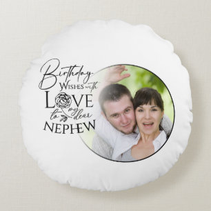 Coussins Ronds Calligraphie Photo personnalisée d'anniversaire po