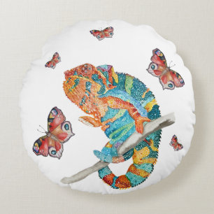 Coussins Ronds Caméléon aquarelle vibrant