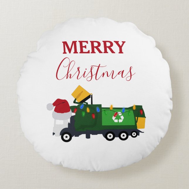 Coussins Ronds Camion de recyclage de Noël (Devant)