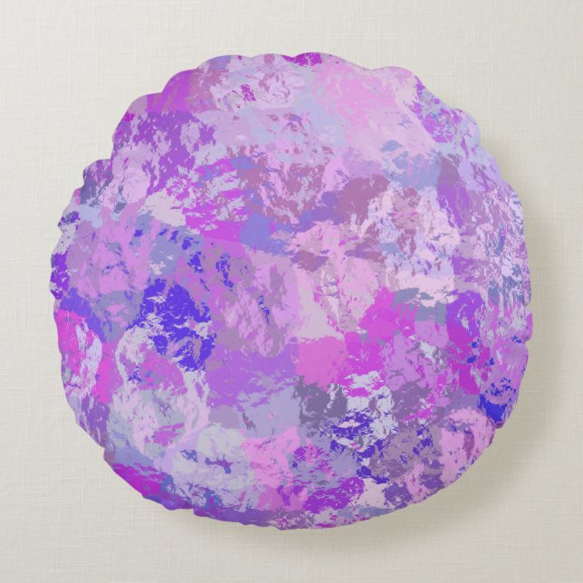 Coussins Ronds Camo Abstrait tendance rose violet bleu (Devant)