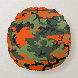 Coussins Ronds Camouflage orange et vert, Militaire, Armée