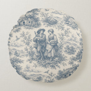 Coussins Ronds Campagne française romantique Toile en bleu poussi