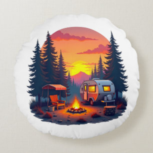 Coussins Ronds Camping au coucher du soleil dans la nature des bo