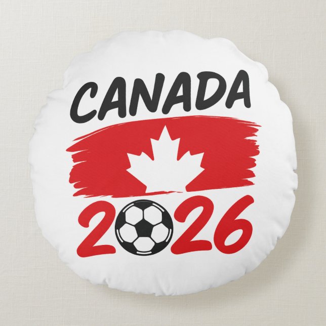 Coussins Ronds Canada 2026 Soccer Fan Design with Maple Leaf (Devant)