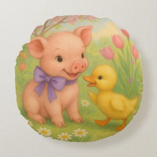 Coussins Ronds Canard et cochon avec cabot pourpre, aquarelle b