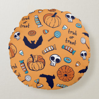 Coussins Ronds Candy Crâne Citrouille chauve Motif sans couture.