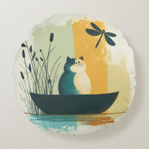 Coussins Ronds Canot de chat blanc minimaliste Abstrait Lake Chub
