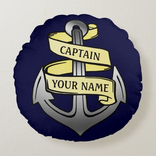 Coussins Ronds Capitaine de bateau personnalisable votre Ancre (Devant)