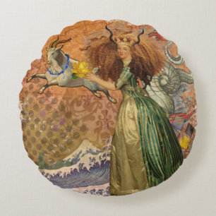 Coussins Ronds Capricorn Femme Chèvre Whimsical Amusant