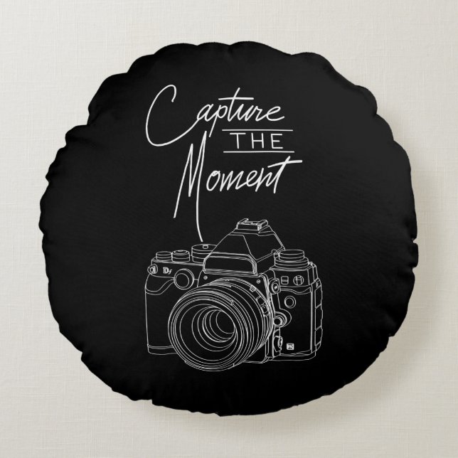 Coussins Ronds Capture Moment Camera Photographe. (Devant)