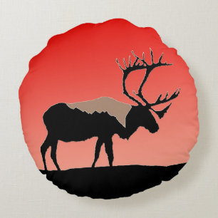 Coussins Ronds Caribou au coucher du soleil - Art original de la 