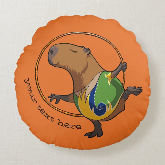 Coussins Ronds Caricature De Capybara Gymnaste Hoop Avec Légende (Devant)