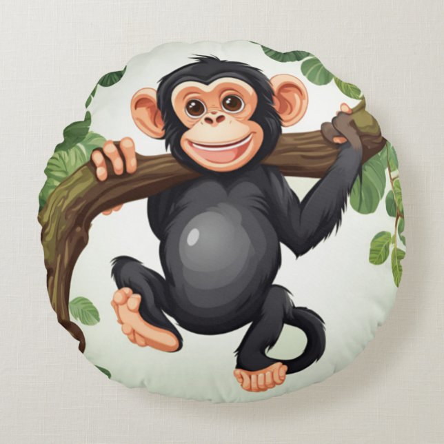 Coussins Ronds Caricature de chimpanzé fou mignon (Devant)