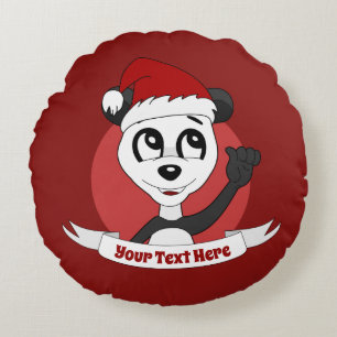 Coussins Ronds Caricature de Noël avec mignon ours en panda autou