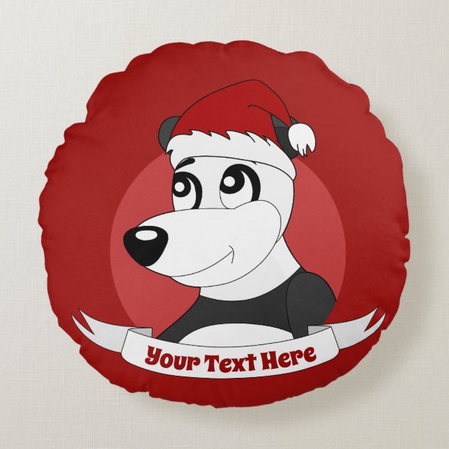Coussins Ronds Caricature de Noël avec mignon ours en panda autou (Devant)