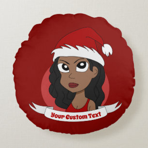 Coussins Ronds Caricature de Noël pour la jeune femme