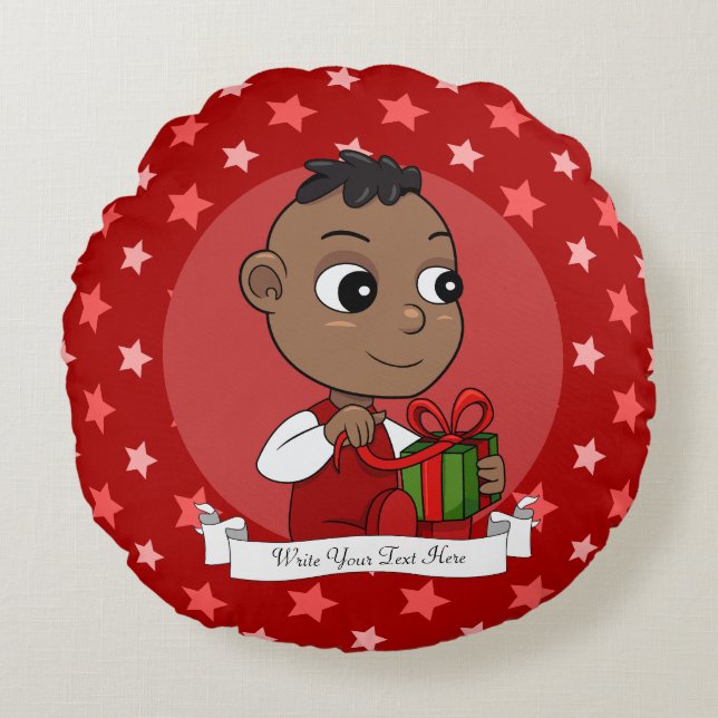 Coussins Ronds Caricature pour bébé afro-américain de Noël (Devant)