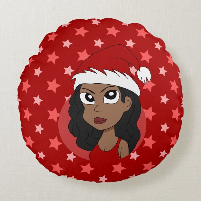 Coussins Ronds Caricature pour fille de Noël (Devant)