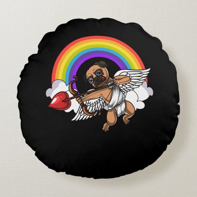 Coussins Ronds Carlin Chien Cupide Valentines Jour Mignonne Anima (Devant)