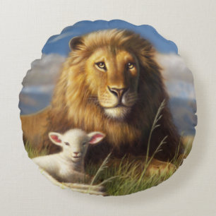 Coussins Ronds Carreau rond de lion et d'agneau
