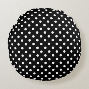 Coussins Ronds Carreau rond de motif noir et blanc de polkadot