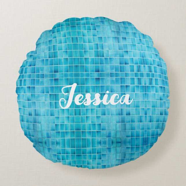 Coussins Ronds Carreaux de verre bleu mosaïque (Devant)