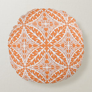 Coussins Ronds Carreaux marocains - orange corail et blanc