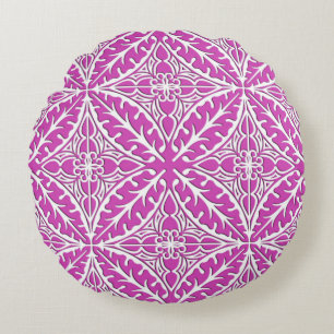 Coussins Ronds Carreaux marocains - orchidée et blanc