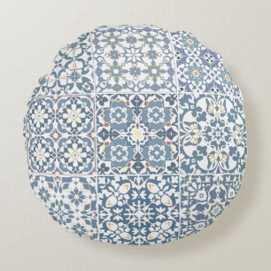 Coussins Ronds Carreaux méditerranéens, Marocains, Majolique, Azu