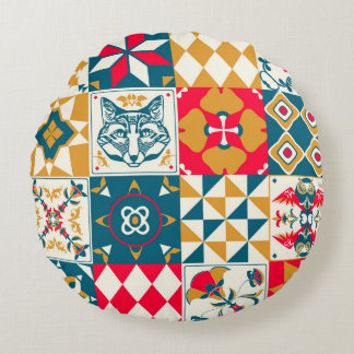 Coussins Ronds Carrelage bleu : Arrière - plan Vintage en mosaïqu