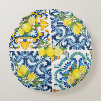 Coussins Ronds Carrelage méditerranéen clair Sicilien Citrus Lemo