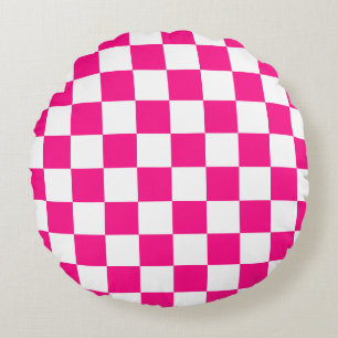 Coussins Ronds Carrés à carreaux rose chaud blanc géométrique rét