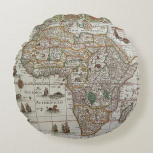 Coussins Ronds Carte ancienne du monde de l'Afrique par Blaeu, ve