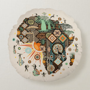 Coussins Ronds Carte d'Afrique Éléments Tribaux Décoratifs Motif