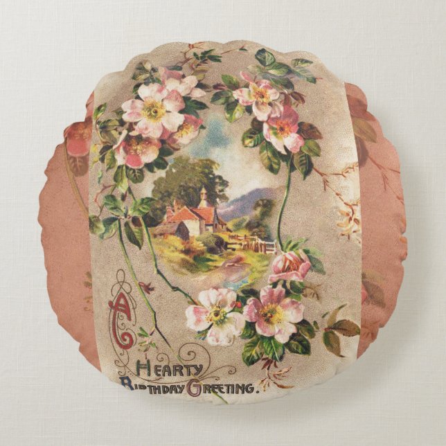 Coussins Ronds Carte d'anniversaire vintage (Devant)