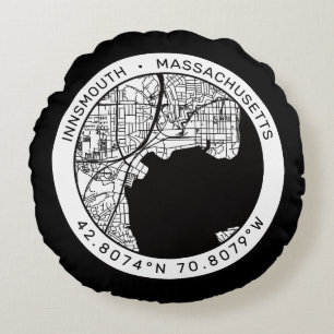 Coussins Ronds Carte de la ville d'Innsmouth Lovecraft