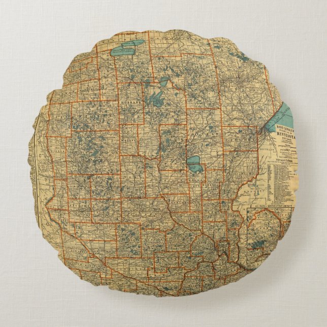 Coussins Ronds Carte de route du Minnesota (Devant)