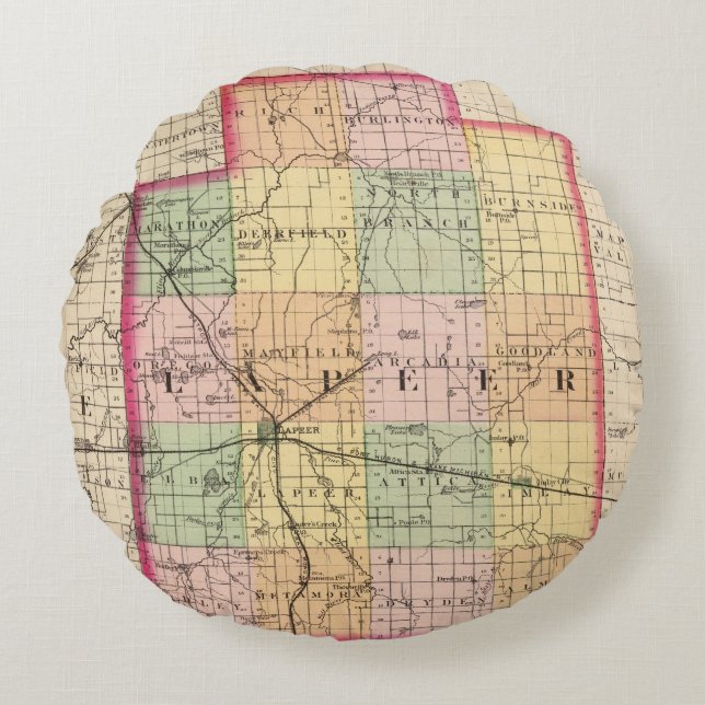 Coussins Ronds Carte du comté de Lapeer, Michigan (Devant)