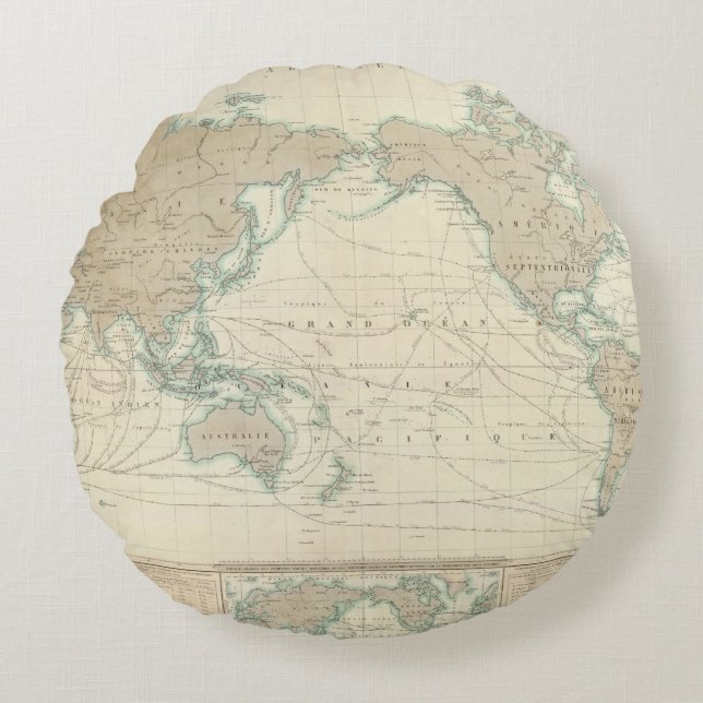 Coussins Ronds Carte du monde des canaux d'expédition (Devant)