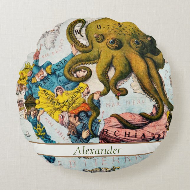 Coussins Ronds Carte marine illustrée vintage Mer Méditerranée (Devant)