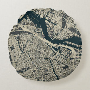 Coussins Ronds Carte vintage Amsterdam : Rétro minimaliste